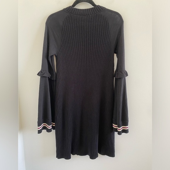 Free People Black Zou Bisou Ribbed Knit Bell Sleeve Sweater Dress Size Small - Picture 9 of 11